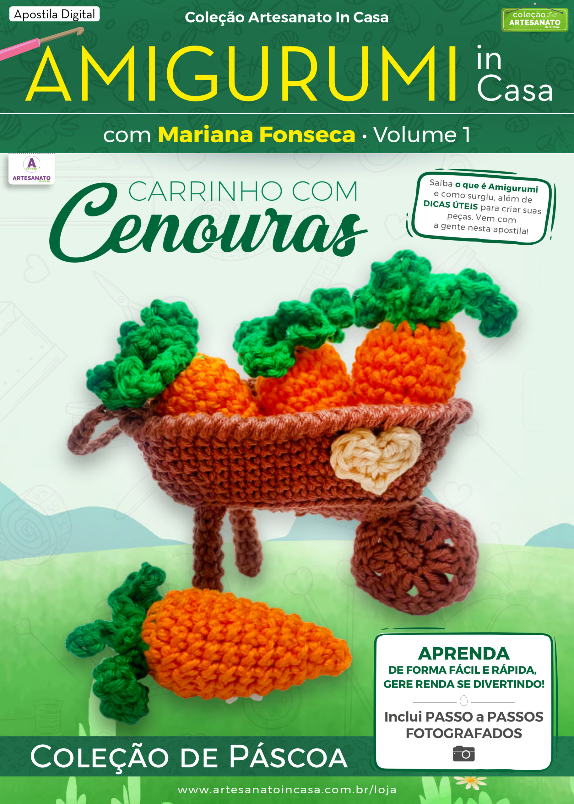 Apostila Digital – AMIGURUMI In Casa com Mariana Fonseca – Carrinho com Cenouras